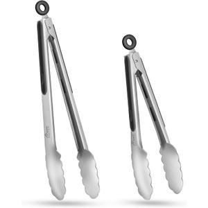 Hotec Stainless Steel Kitchen Tongs Set of 2 - 9" and 12", Locking Metal Food Tongs Non-Slip Grip Hotec Stainless Steel Kitchen Tongs Set of 2 - 9" and 12", Locking Metal Food Tongs Non-Slip Grip