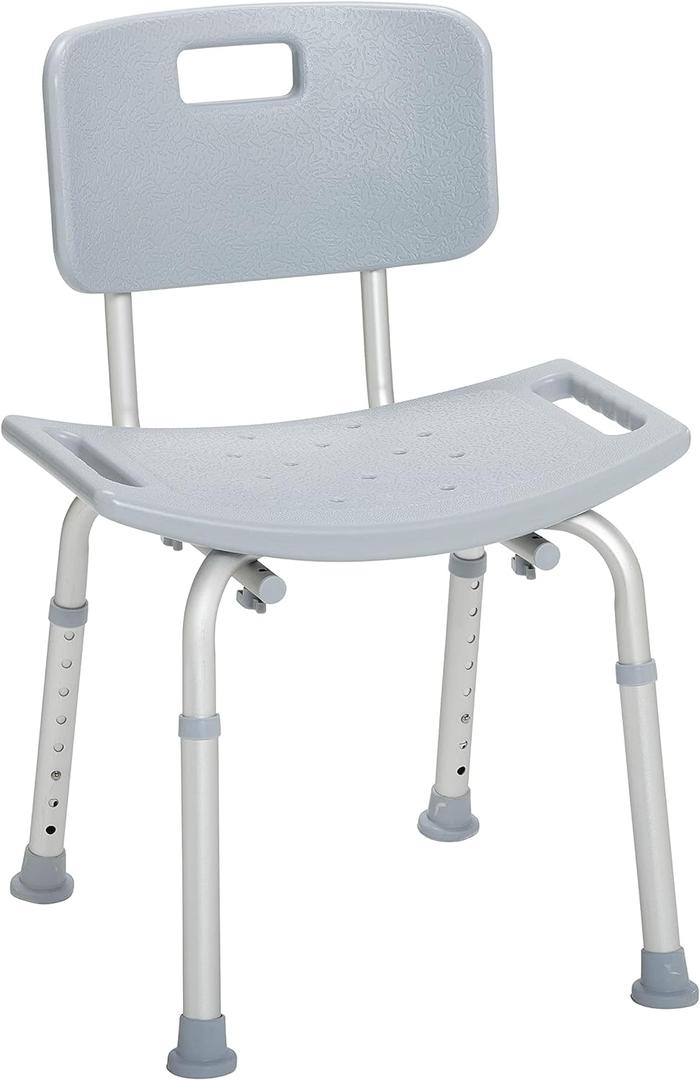 Drive Medical RTL12202KDR Shower Chair with Back, Adjustable Stool with Suction Feet, Shower Seat for Inside Shower or Tub, Bathroom Bench Bath Chair for Elderly and Disabled, 300 LB Weight Cap, Grey