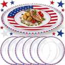 CHENGU 6 Pcs 4th of July Plate Charger Plates Patriotic Charger Plates with Red and Blue Beaded Rims Clear Acrylic Round Table Decorations for Independence Day Party Kitchen Dining Tables