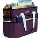 JJRING Craft Organizer Tote Bag, Large Art Storage Caddy with Multiple Pockets, Deep Purple Sewing Bag for Art, Craft, Scrapbooking, Medical, and Office Supplies Storage