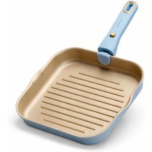 CAROTE 10 Inch Titanium Reinforced Nonstick Grill Pans for Steak, Non-Stick Grill Pans Sets with Detachable Handle, PFOS, PFOA Free, Gas & Induction Safe, All Stovetops Compatible, Blue