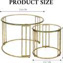 BEGINS Nesting Coffee Table Set of 2, 23.6" Round Coffee Table, Hand Forged Vintage Gold Center Table, Accent Table with Glass Top for Living Room, Bedroom, Balcony, Round, 23.6-inch diameter, 17.7-inch height