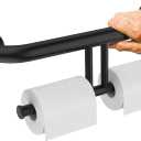 Grab Bar w/Double Toilet Paper Roll Holder Black, iHansee Stainless Steel Shower Support Handle Balanced Support Bars, Wall Mounted Safety Handrail Grab Rail for Elderly Senior Handicap Disabled (17 inch)