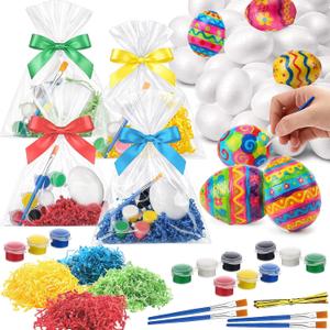 Teyva Daily 24 Sets/148 Pcs Easter Egg Painting Kit White Foam Eggs Brushes Easter Ornaments Decorations Paintable Unfinished DIY Craft Kits for Spring Classroom Party Favor Supplies