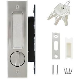 6.3” Privacy Pocket Door Lock Hardware,Invisible Sliding Door Lock with Keys,Recessed Handle Latch, Double Barn Door Lock, Invisible Furniture Hardware (Silver)