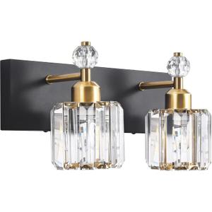PRESDE 2-Crystal Bathroom Vanity Light Modern Black and Gold Bathroom Lights Fixtures Over Mirror Modern Bath Wall Lighting