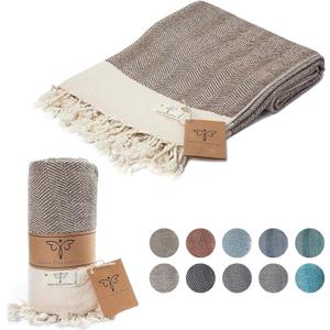 SMYRNA TURKISH COTTON Herringbone Series Throw Blanket, 50x60 inch, Outdoor Blankets, Throws and Blankets for Couch, Sofa, Bed, Chair, Beach Picnic, Travel Boho Turkish Blanket Throw, Latte