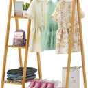 Bamboo Small Clothes Rack,Kids Clothing Rack, Mini Wooden Garment Rack with Shelves, Short toddler Dress Up Costume Racks for Hanging Cloth,Free Standing,Narrow