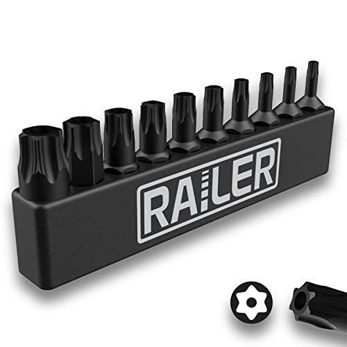 Tamper Proof TORX Bit Set, Railer 10-Piece 6 Point TORX Security Screwdriver Bit Set. S2 Steel Impact Driver 1" Star Bit Set (T8, T9, T10, T15, T20, T25, T27, T30, T40, T45)