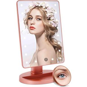 COSMIRROR Lighted Makeup Vanity Mirror with 10X Magnifying Mirror, 21 LED Lighted Mirror with Touch Sensor Dimming, 180° Adjustable Rotation, Dual Power Supply, Portable Cosmetic Mirror (Rose Gold)