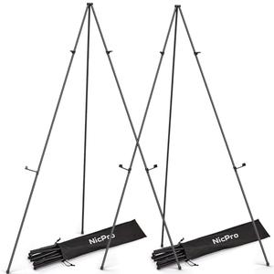 JoyYeux Art Folding Easels for Display, 2 Pack Metal Floor Easel Stand Bulk Tripod Black Collapsible for Sign Artist Poster Wedding | with Carry Bag