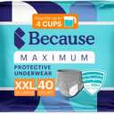 Because Maximum Incontinence Underwear for Men - Heavy Bladder Leak Protection, Ideal for Overnight Leakage, Sleek, Invisible Fit, Grey, XXLarge - Absorbs 4 Cups - 40 Count (4 Packs of 10)