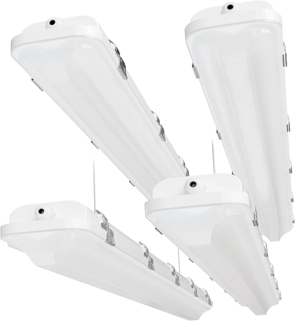 4FT LED Wide Vapor Tight Light, 60W/50W/40W 3CCT IP65 Shop Light 4-Pack