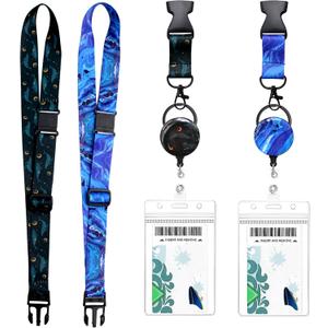 Multifunctional Cruise Breakaway Lanyard Set for Ship Cards,Adjustable Length with Safety Buckle,Retractable Badge Reel (2 Sets Black Moon Whale & Blue Ocean)