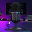 Gaming Microphone with Noise Cancellation & Mute Button, USB Condenser Mic for Streaming/Recording, Ultra-Compact Design, Compatible with PC/Mac/PS4/PS5, Podcast/YouTube/Twitch/Discord (Black)