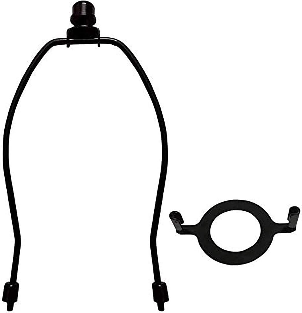 7" Lamp Shade Harp Holder and E26 Light Base UNO Fitter Adapter Converter Finial Set,for Table and Floor Lamps, Black
