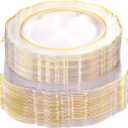 WDF 100pcs Clear Disposable Plastic Plates With Gold Trim - Baroque Clear Gold for Parties or Wedding or Thanksgiving - including 50PCS Dinner Plates 10.25inch and 50PCS Salad Plates 7.5inch