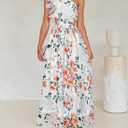 ZESICA Women's 2026 Summer Floral Sleeveless Maxi Dress Ruffle One Shoulder High Waist Boho Beach Wedding Guest Long Dresses (White, Small)