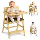 3-in-1 Wooden High Chair for Baby & Toddler with Adjustable Tray, Natural | Ergonomic Design, Built-in Foot Steps, Easy to Clean, for Home & Restaurant Use, Natural Wood Finish, Grows with Child