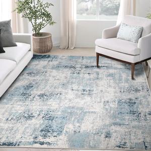 Modern Abstract Washable Area Rug for Living Room,8x10 Low Pile Non Slip Carpet Kitchen Dining Room Soft Indoor Stain Resistant Bedroom Rugs Non-Shedding Large Blue (810, Beige Blue)