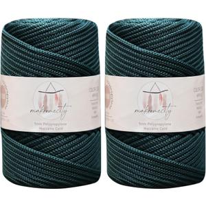 Makromecity, 2 Skeins of Polyester Macrame Cord 5mm x 104 Yards (311 feet) 5mm Polypropylene Forest Green Macrame Cord Crochet Macrame Bag Cord Crafts for Wall Hangings, Bags, Underplate, Rug