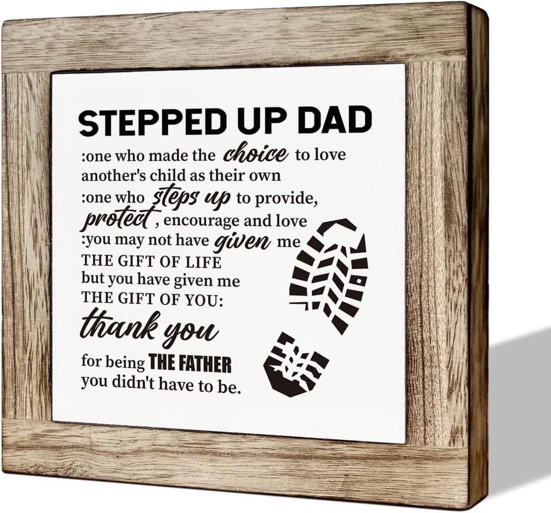 2 x Stepped Up Dad Gift, Wooden Box Signs for Home Decor, Grateful Poem Sign Gift to Stepdad, Father's Day Gift for Adopted Dad, Appreciation Gift for Stepped Up Dad, Stepdad Gift for Birthday A (multicolor)