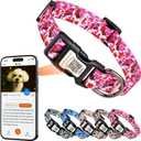 2 x Reflective Dog Collar, Personalized Dog Collars with QR Code Buckle, Soft Nylon Pet Collar Adjustable for Small Dogs, Camo Rose Red S