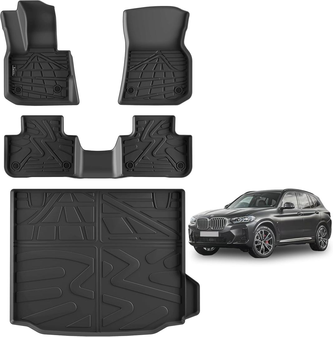 KARPAL Floor Mats & Cargo Liner Fit with 2018-2025 BMW X3 & with 2019-2025 BMW X4, 1st & 2nd Row & Cargo Mats for sDrive30i xDrive30i M40i X3M X4M, (Only for car Without Spare tire) (NOT fit X3 30e)