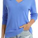 QUALFORT Women's 100% Cotton Sweater Midweight Long Sleeve Soft Pullover Knit Tops (Large, B-blue)
