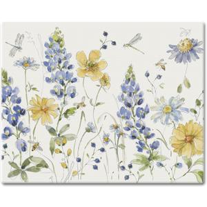 CounterArt Lovely Blue Florals 3mm Tempered Glass Cutting Board 15" x 12"