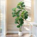 Faux Fiddle Leaf Fig Tree 5ft with White Planter 4 Trunk Fake Plants in Pot