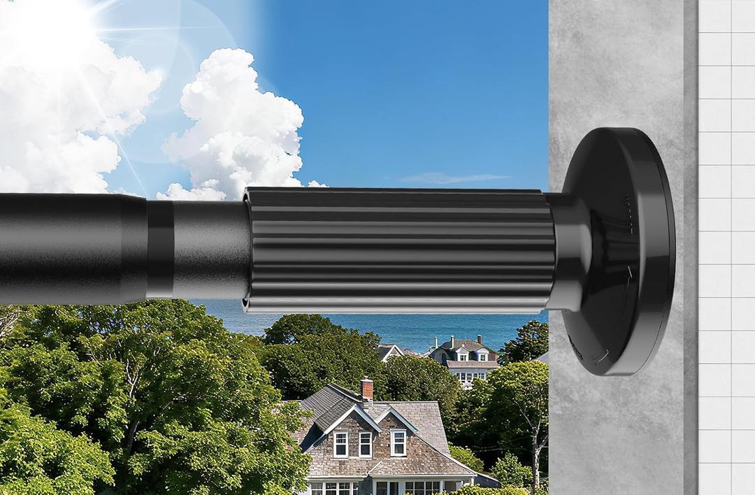 Tension Curtain Rod 51-166 Inch, Extra Long Outdoor Curtain Rod for Patio Window Bathroom, No-Drill Dual-End Adjustable Spring Shower Rod, Easy to Install Never Rust, Rod Diameter 1.26In, Black