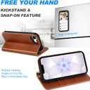 SHIELDON Wallet Case for iPhone 17e & 16e 6.1", Genuine Leather Wireless Charging Detachable Magnetic RFID Blocking Credit Card Holder Kickstand Cover Compatible with iPhone 16e - Saddle Brown