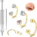 Titanium Horseshoe Nose Ring 20g, Gold Silver Nose Rings Hoops with Double CZ Gems Hypoallergenic Septum Ring for Women Men, Small Cartilage Helix Tragus Daith Labret Piercing Jewelry 7mm 8mm 9mm