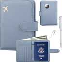 GOAUS Passport Holder for Travel with Airtag Card Slots, Money Pocket, Travle Gifts for Women Men RFID Blocking Wallet Book Case Blue