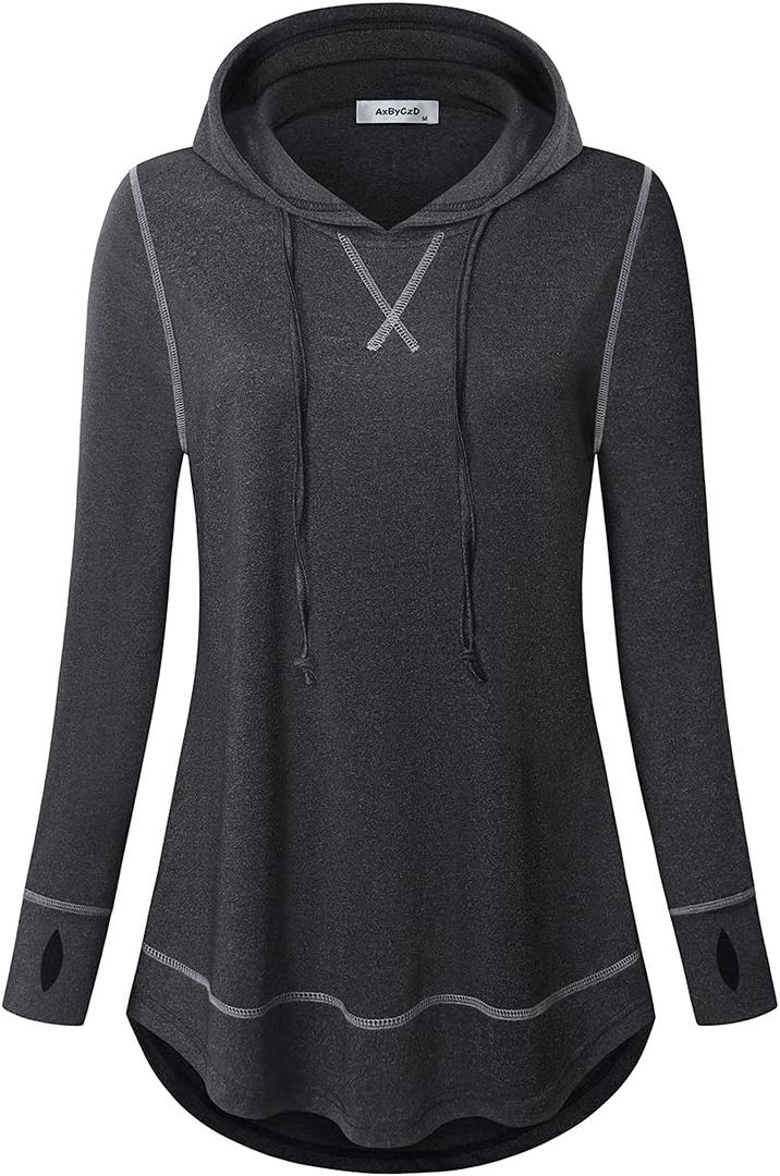 AxByCzD Workout Shirts for Women Loose Fit,Functional Gym Active Performance Tops Casual Lightweight Comfortable Clothes Morning Jogging Pilates Running Cycling Hoodies Black, Large