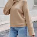 Saodimallsu Womens Turtleneck Fuzzy Sweaters Long Sleeve Chunky Knit Casual Loose Warm Fall Winter Pullover Sweater (Small, Khaki)