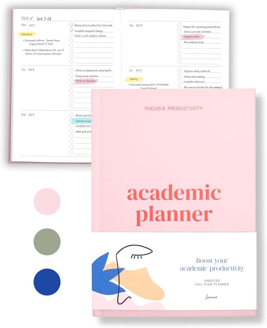 Lamare Academic Planner 2025-2026  Undated Weekly College Student Planner 2025-2026 For Homeschool, High School, College & Nursing Students (Pink)