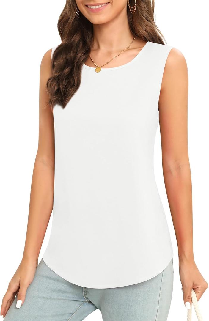 Women's Sleeveless Chiffon Tank Top Business Casual Blouse Tunic Top (XX-Large, White)