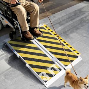 Portable Wheelchair Ramp 3 FT, Aluminum Folding Ramps for Wheelchairs for Home Steps with Handle & Non-Skid Surface, 600 lbs Capacity Threshold Ramps for Doorways, Steps, Front Porch, Stairs, Entry