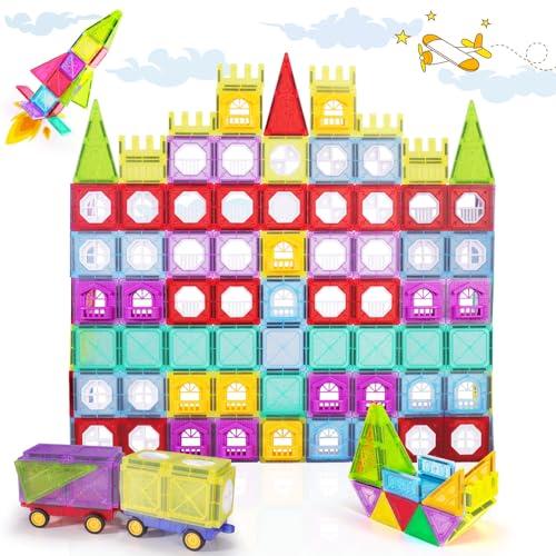 ShowyLive Magnetic Tiles for Kids Ages 4-8, 110PCS Set with 2 Cars, Magnetic Building Tiles,STEM Learning Toy, Safe & Durable, Magnetic Toys for Endless Fun and Educational Play