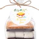WANGDEFA 100 pcs S'more fun bags set bottom gusset bags clear cello cellophane with S'mores fun tags and twine for baked goods
