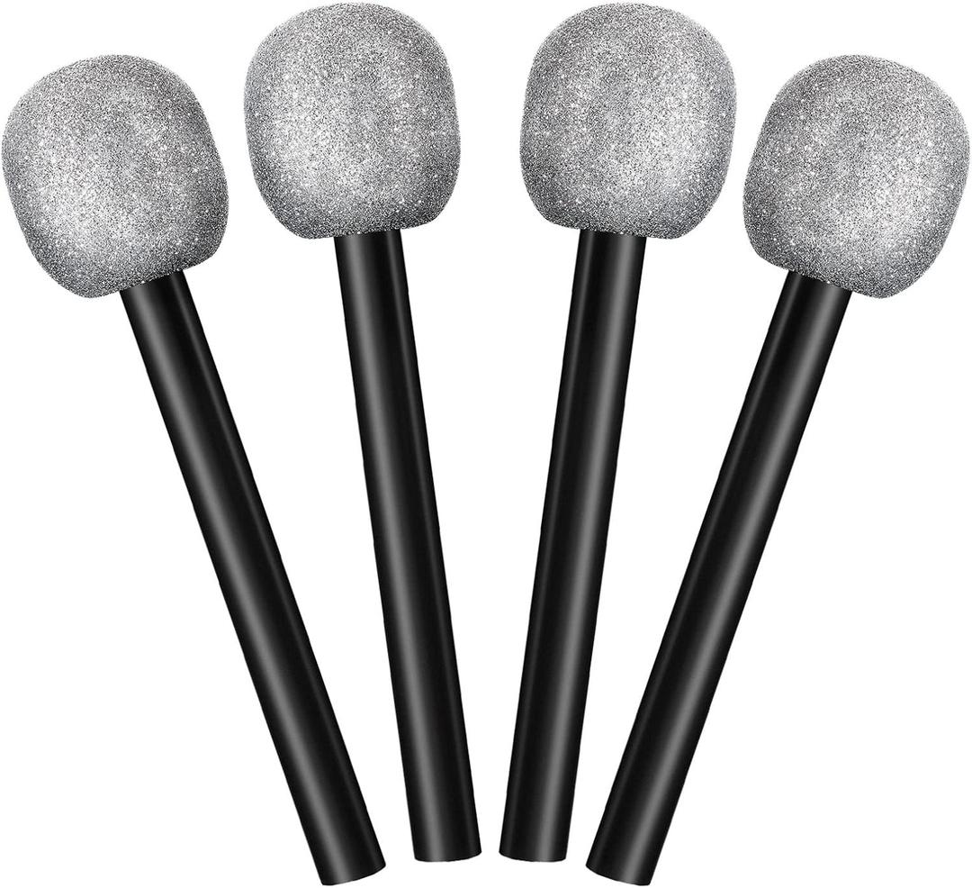 Yaomiao 4 Pcs Fake Microphone Plastic Bling Glitter Microphone Prop Sparkly Popular Singer Party Favors for Halloween Cosplay Supplies Disco Stage Party Favors