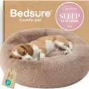 Bedsure Calming Dog Bed Medium Large Size Dogs - Donut Washable Large Pet Bed, 33 inches Anti-Slip Round Fluffy Plush Faux Fur Dog Bed, Camel