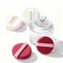 CJJKH 5 Pieces Body & Face Powder Puff with Container Set, 3.6Inch in diameter,Crystal Storage Case, 2 Soft Washable Velour Puffs and 2 Dual-Use Dry/Wet Puffs for Women, Baby, Face & Body Makeup