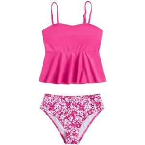 SHENHE Girl's 2 Piece High Waisted Ruffle Waffle Swimsuit Bathing Suit Bikini Sets 11Y
