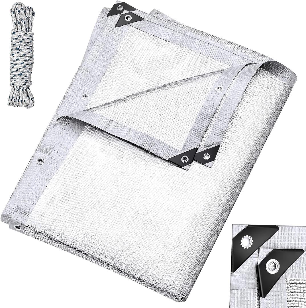 99% Aluminet Shade Cloth Reflective Tarp 10 x 10 ft Aluminium Cloth Porch Privacy Screen with Grommets for Car Garden Pergola Patio Sun Shade Kennel Cover Durable Mesh Canopy Cover Easy Setup