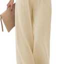 Buauty Wide Leg Linen Pants Women Plus Size Palazzo Pants High Waisted Lounge Pants Casual Comfy Flowy Beach Summer Trousers (Small, Khaki)