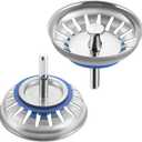 SEIWEI 2 Pack Kitchen Sink Drain Strainer Stopper Combo Basket Spring Clip Replacement, Fit Rod Standard Drain, Stainless Steel Anti-Clog Filter, Effective Food Catcher & Hair Trap, Easy to Clean