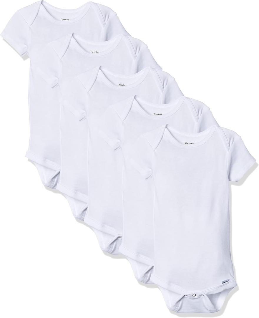 Gerber baby-girls 5-pack Solid Onesies Bodysuits (0-3 Months, White)